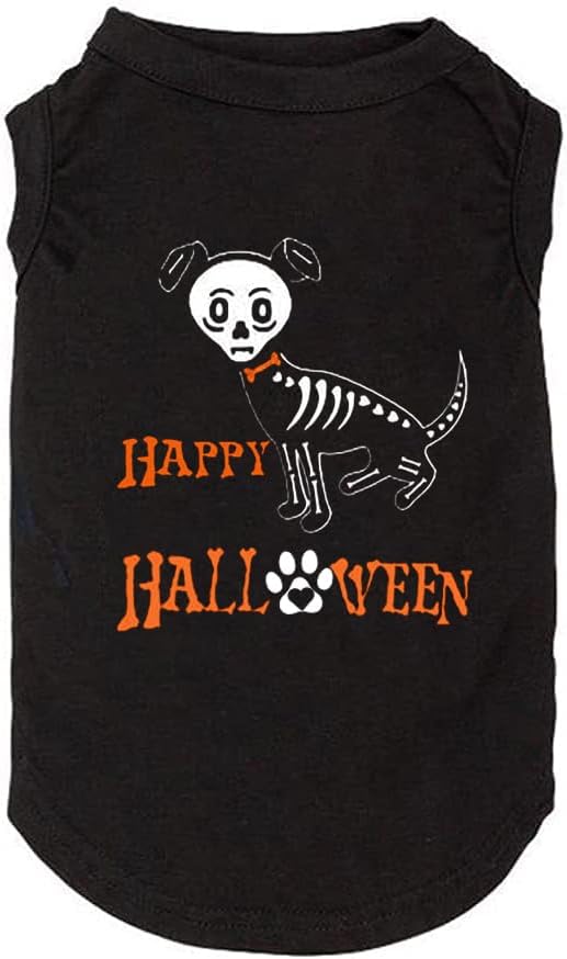 Halloween Dog Clothes Funy Pumpkin T-Shirt Cute Ghost Dog Bone Print Shirt X-Small Black-3