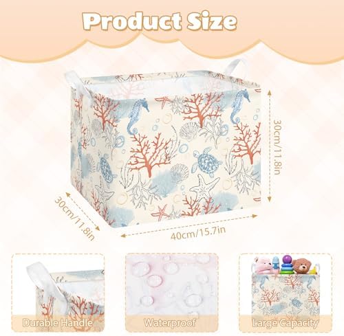 Collapsible Storage Basket Collapsible Fabric Laundry Basket with Handles | Spacious 15.7"×11.8"×11.8" size Folding Design Easy to Store Sturdy Fabric with Reinforced Handle Easy to Clean