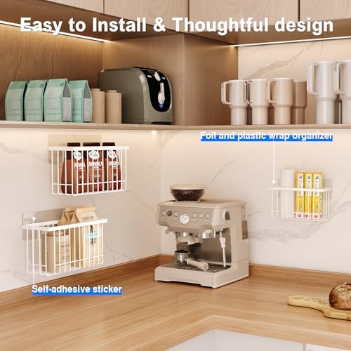 MUSTORN 3 Pack Adhesive Cabinet Door Organizer, Lid Organizers Inside Cabinet Food Container/Tumbler Lid Organizer and Storage Cup Lids Holder for Kitchen & Bathroom Wall Mounted(White)