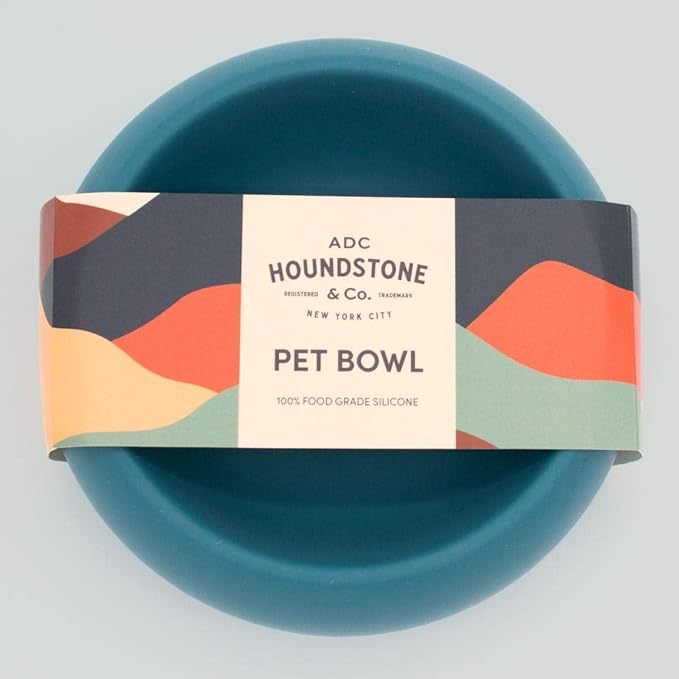 Houndstone Silicone Dog Bowl, BPA Free, 1 Cup Capacity, Non-Slip Base, Dishwasher Safe (Caribbean Seas)
