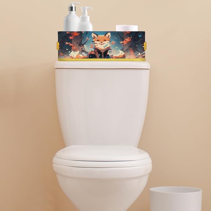 Colorful Fox Flower Tree Bathroom Storage Basket, Foldable with Handle Open Countertop Paper Towel Decorative Box, Toilet Tank Top Shelf Baskets for Home Closet Bedroom Living Room Office