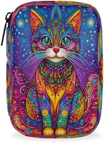 Pill Organizer Box Ethnic Style cat Cute 7-Day Weekly Medicine Pill Case Travel Pill Container Portable Pill Holder Storage Purse Bag Small Compact Size for Vitamin Supplement Birth Control