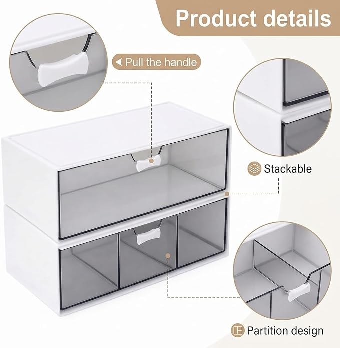 2Pack Bandage Storage Organizer -Large Capacity First Aid Organizer - 4Compartments Bandaid Holder-Medicine Cabinet Storage for Cotton Swab, Paper Clips,Pills,Flip Cover (White)