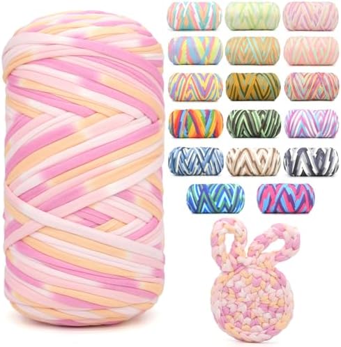 400g Tshirt Yarn for Crochet,Rainbow T Shirt Soft Elastic Fabric Chunky Thick T-Shirt Crochet Yarn for Crocheting Knitting Beginner Hand Knitting for Bag/DIY Craft/Home Decor-Pink Tone