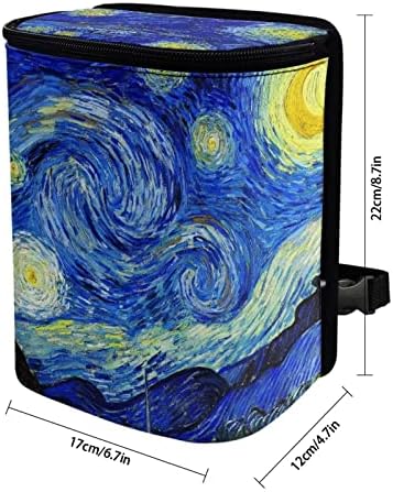 Van Gogh Starry Sky Car Trash Can Car Interior Accessories Organizer Garbage Bag Dustbin Container with Lid Waste Basket Storage Pockets Hanging Vehicle Trash Bin