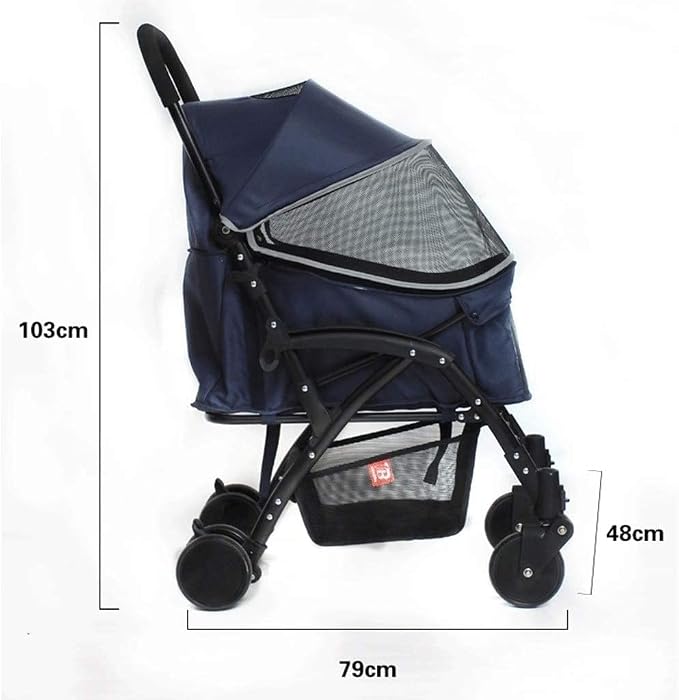 Double Dog Stroller Pet Trolley Cart 4 Wheels Foldable Pram for Cat Dog 360° Rotation Front Wheel Pet Travel Stroller Quick Folding (B) (A)