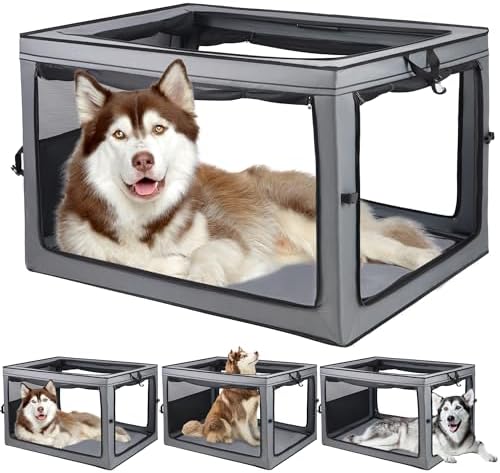 ZUKKA Collapsible Dog Crate for Medium Large Dogs Portable Waterproof Dog Crate Foldable Soft Kennel 3-Door and Mesh Windows for Indoor & Outdoor Travel,with Storage Bag