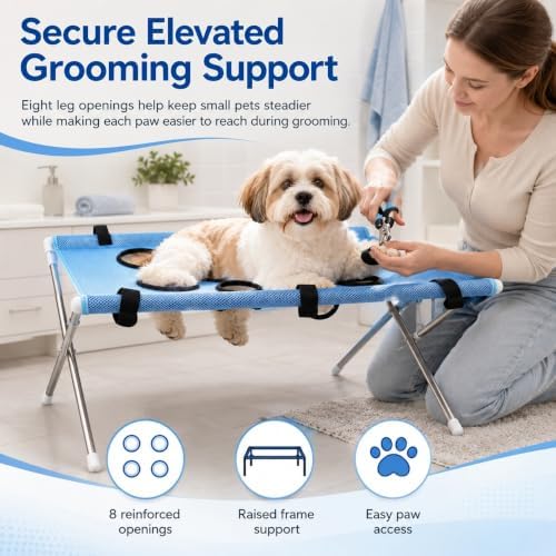 2-in-1 Foldable Pet Grooming Bed, Pet Shower Hammock with Stand (Blue) | Dog Washing Hammock, Dog Bath Chair, Quick Dry Mesh Table, Secure Support Strap, Multifunctional Holder for Bathing, Haircuts