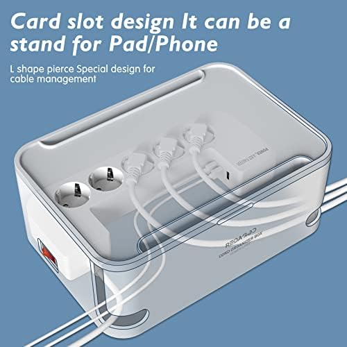 Power Strips with Cable Management Box, Surge Protector, White | Cord Organizer with 8 Outlets 3 USB Ports Switch Control, 6.6 ft Plug Extension Cord, Charging Station for Dorm, Office, Home
