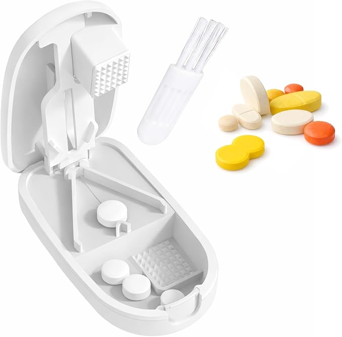 Pill Cutter and Crusher, Tablet Splitter with Pill Storage,White