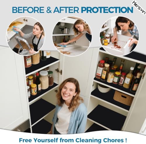 Hersvin Shelf Liners, 20 in x 20 ft Kitchen Drawer Mats, Non-Adhesive EVA Cupboard Protector, Cabinet Lining (Black Dot)