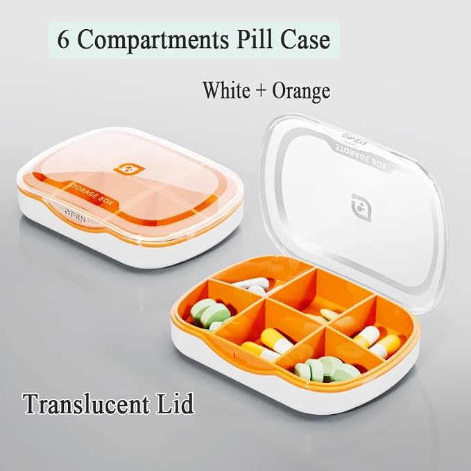 Travel Pill Organizer Box, Small Pill Case Holder Daily Medicine | Reminder for Vitamin Supplement Pocket Pharmacy Medicine Dispenser Purse Cute Tablet Fish Oil Capsule Container 6 Compartment