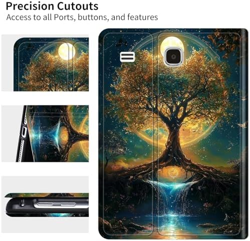 for Samsung Galaxy Tab E 9.6" 2015 SM-T560/T561/T567 Case | Slim Leather Smart Cover with Multi-Angle Anti-Slip Stand [Auto Wake/Sleep] Shell for Women Men - Moon Orange Tree