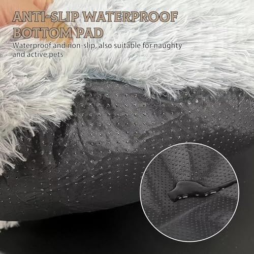 Cat Bed Round Fluffy Hooded Cat Bed Cave, Anti-Anxiety Cave Bed with Hooded Blanket, Cozy Cuddler Luxury Puppy Pet Bed, Anti-Slip Bottom and Machine Washable (Grey, Medium)