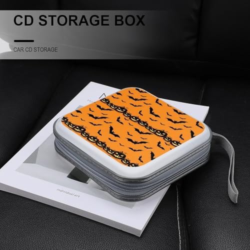 Portable 40-Disc CD Storage Binder Pumpkin Bat Halloween, Hard Case Wallet with Handle, Protective Organizer for Movies Music Travel