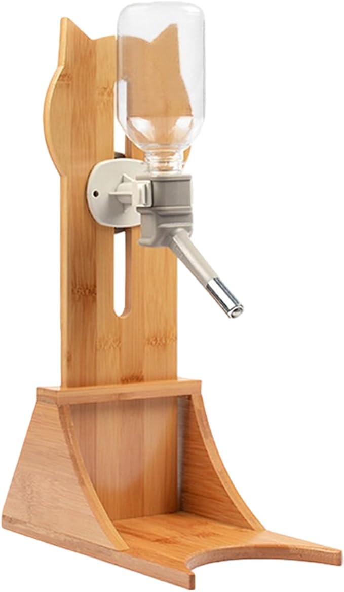 Bamboo Pet Water Bottle Stand, Adjustable Hanging Dog Cat Dispenser
