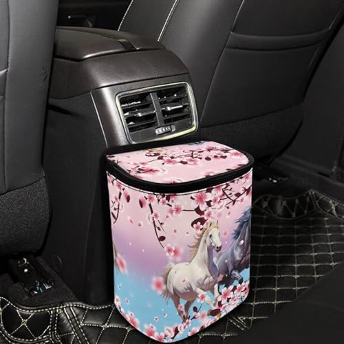 DISNIMO Floral Horse Auto Garbage Bin for Front Back Seat, Hanging Collapsible Trash Bag Waterproof Waste Basket, Car Accessories Decoration