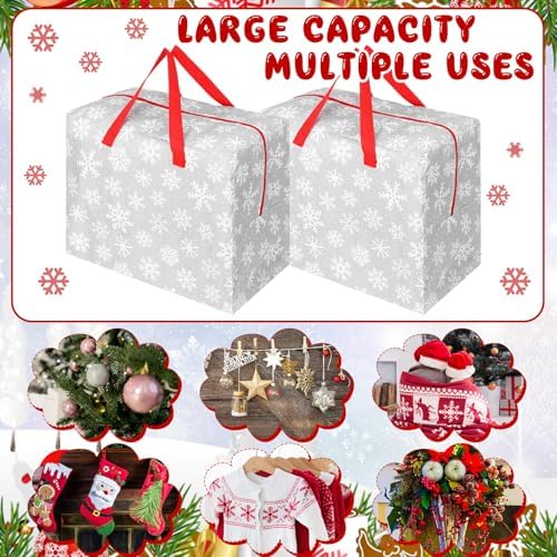 Kajaia 2 Pcs Christmas Ornament Storage 18 x 15 x 10 Inch Snowflake Holiday Accessories Bag Christmas Storage Containers Tear Proof Xmas Ornament Organizer with Handles Full Length Zipper (Gray)