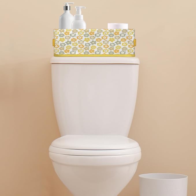 Daisy Fresh Flowers Bathroom Storage Basket, Foldable with Handle Open Countertop Paper Towel Decorative Box, Toilet Tank Top Shelf Baskets for Home Closet Bedroom Living Room Office