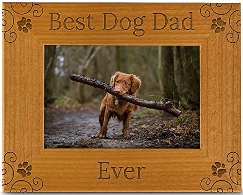 CEDAR CRATE MARKET Best Dog Dad Ever Pet Picture Frame Engraved Natural Wood, Fits a 4x6 Horizontal Portrait, Dog Picture Frame, Dog Mom Gifts