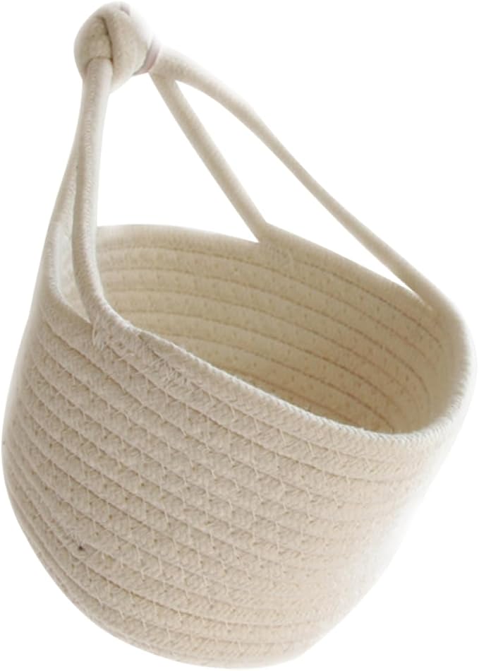 Woven Cotton Rope Storage Basket 7.08 in Round Hanging Basket Nursery Hanging Organizer for Toys Books Clothing Sundries Kids Play pack