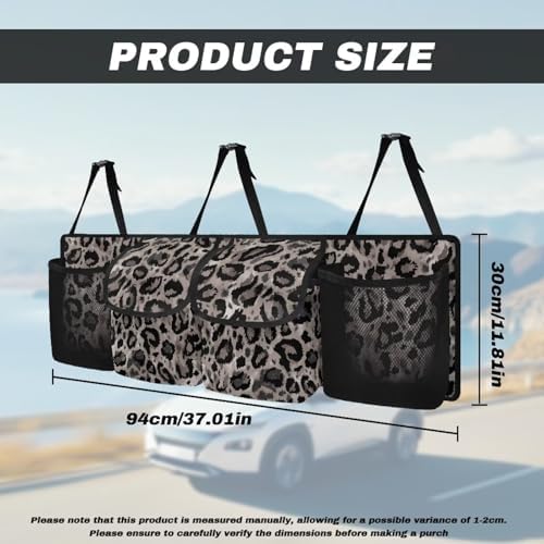 Dreaweet Grey Leopard Print Trunk Organizer for Car Back Seat Trunk Organizer Hanging Car Organizer Trunk Foldable Cargo Storage with 4 Pockets 3 Adjustable Straps