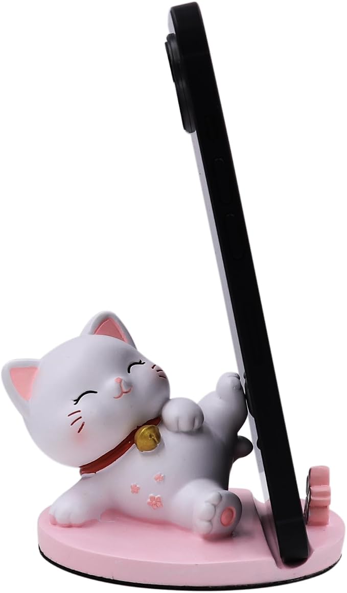 Cute Cat Phone Holder Desk Ornament Kawaii Phone Stand Universal Desk Phone Stand for All Mobile Smartphones Tablets