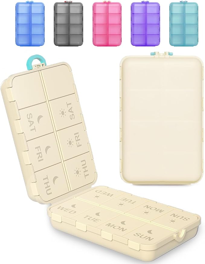 Pill Organizer Travel Medicine Case - Travel Pill Case with Etched Labels, Daily Travel Medicine Case Holder