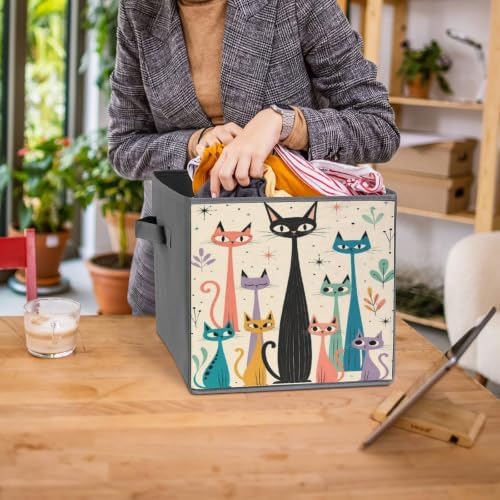 Colorful Cats Art Storage Bin with Handles, Oxford Fabric Foldable Storage Cube Organizer for Clothes, Towels, Bedroom, Living Room, Home Organization