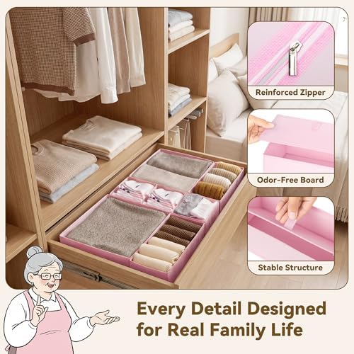 GRANNY SAYS Drawer Organizer Clothes, 6 Pack Dresser Organizer Bins for Nursery, Closet Organization and Storage Dividers for Clothing, Baby Clothes, Underwears, Pink