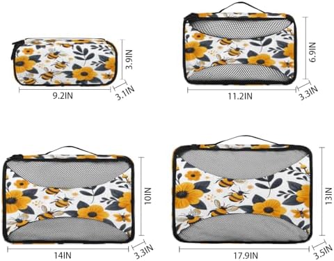Bee 4 Set Packing Cubes Luggage Organizer Bags for Travel Accessories and Essentials, Yellow Floral