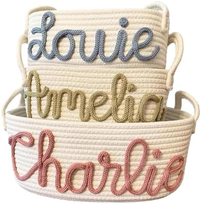 Personalized Baby Name Basket Custom Easter Cotton Rope Diaper Caddy & Nursery Storage Organizer Bin for Baby Birthday Shower Gift, Newborn Essentials, Kids' Bedroom Bathroom Decor (Style F)