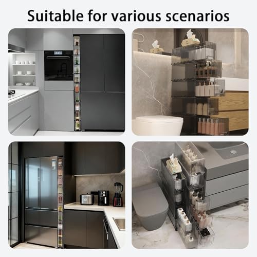 Slim Storage Cabinet with Wheels, Space Saving Narrow Rolling Cart, Thickened PET Transparent Drawer Organizer, Mobile Bathroom for Small Spaces Kitchen Laundry(Clear White,4.7*15.9*45.3in)