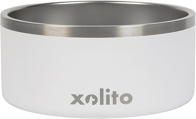 Xolito Pets Stainless Steel Dog Bowl 64 oz - Non-Slip Insulated Water Bowl for Large Dogs - Heavy Duty Double Wall Metal Feeder for Food & Water, Dishwasher Safe (White)