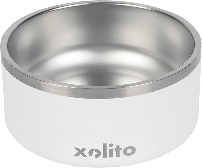 Xolito Pets Stainless Steel Dog Bowl 64 oz - Non-Slip Insulated Water Bowl for Large Dogs - Heavy Duty Double Wall Metal Feeder for Food & Water, Dishwasher Safe (White)