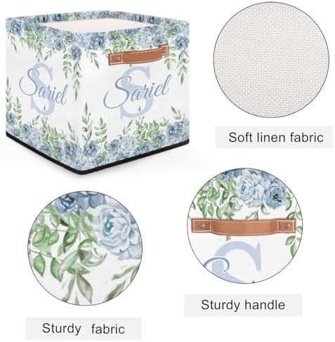 Storage-Basket with Handle Personalized Decor-Organizer-Bins for Bedroom Collapsible Laundry Basket as Gifts for Girls Boys Baby Adults Storage-Bins Blue Floral