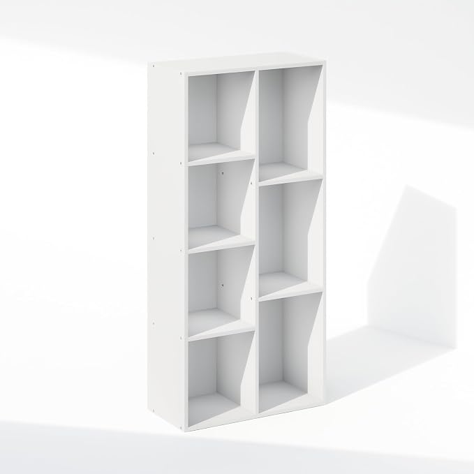 Furinno Reed Closet Organizers and Storage, 7-Cube Closet Organizer, Open Shelf Closet Storage, for Wardrobe, Bedroom, Living Room, White