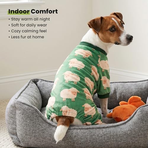 Fitwarm Funny Sheep Dog Pajamas, Warm Winter Dog Clothes for Small Dogs Boy Girl, Cozy Pet Onesie with Feet, Green, White, XXL