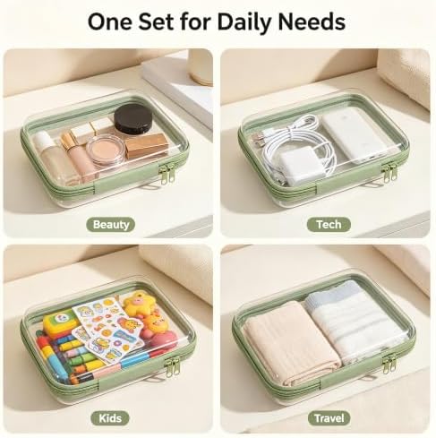 4Pcs Clear Makeup Bag, Portable Travel Zipper Pouches, Hard Shell Zipper Case, Toiletry Bag for Travel, CLear Diaper Bag, Toiletry Pouch, Travel Organizer, Cosmetic Bag,Toy Storage Bins (Black)