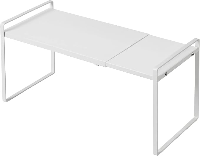 Nxconsu Expandable Shelf for Cabinets, Cabinet Shelf Riser, 10.3" White | Heavy-Duty Organizer Metal Dish Riser for Cabinets Holds 50LBS and Expands 13.4 to 24.5 in for Kitchen Pantry Plate Mug Spice