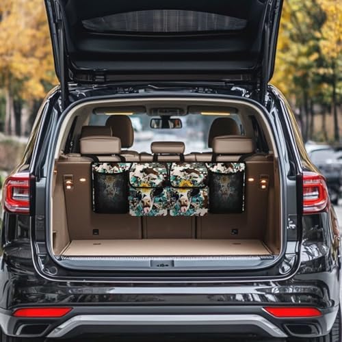 Aztec Cow Hanging Car Trunk Organizer Car Back Seat Storage Bag Auto Cargo Bag Collapsible Auto Interior Accessories for Sedans SUV Jeep Trucks MPV Van