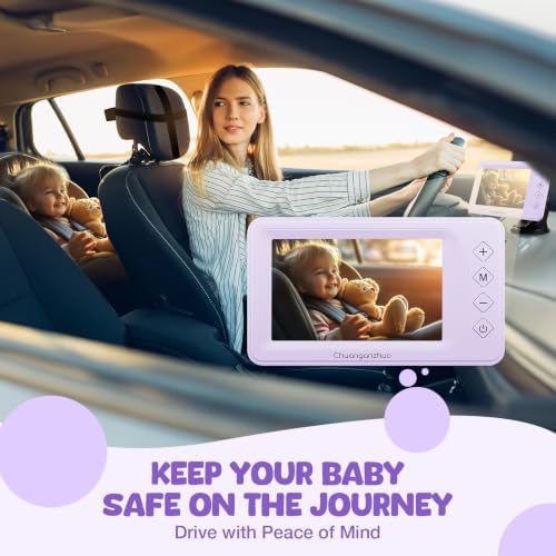 S100U Baby Car Camera with Advanced Night Vision, 5inch AHD 1080P IPS Full View Baby Monitor, Carseat Camera for Kids Infants Rear Facing Mirror, USB Powered, 5inch, Light Purple