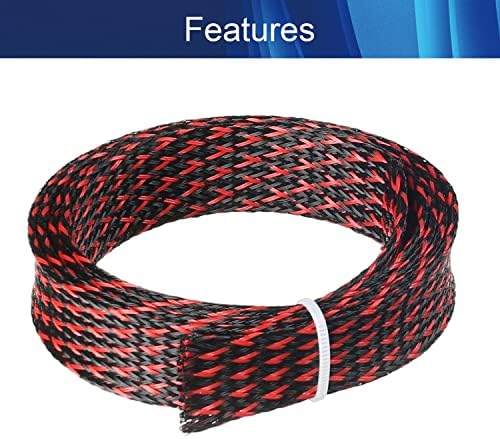 Jutagoss PET Expandable Braided Cable Sleeve, 3.28ft - 0.79 inch Black Red Cable Management Sleeve, Wire Loom Tube Cord Protector for USB Cable, Power Cord, Audio Video and More, 1Pc
