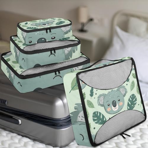 Koala 4 Set Packing Cubes Luggage Organizer Bags for Travel Accessories and Essentials, Cartoon Koala