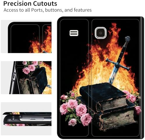 for Samsung Galaxy Tab E 9.6" 2015 SM-T560/T561/T567 Case | Slim Leather Smart Cover with Multi-Angle Anti-Slip Stand [Auto Wake/Sleep] Shell for Women Men - Flame Book Rose