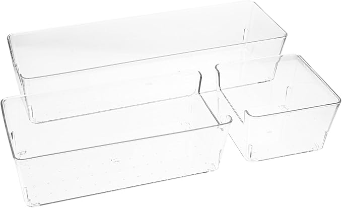 3pcs Pet Plastic Drawer Dividers Bathroom Drawer Organizers for Cosmetics Stackable Storage Bins