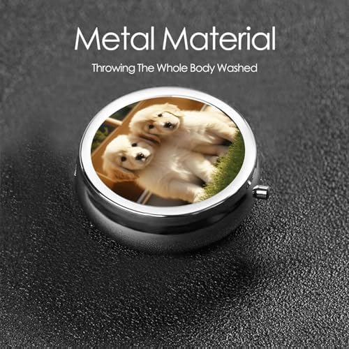 Pill Box 3 Compartment Medicine Pill Case for Pocket or Purse Mini Metal Pillcase Cute Dog Pill Holder Vitamin Organizer Portable Travel Pills Container to Hold Supplements Vitamins