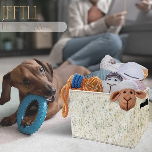 Vintage Green Floral Storage Bins with Handles, Watercolor Nature Flower Botanical Collapsible Laundry Basket Storage Box for Home Bedroom Bathroom Clothes Toys Books