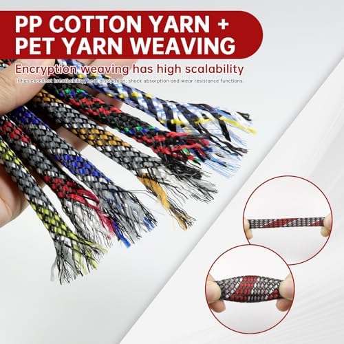 New Braid Sleeve,PP Cotton PET Braided Sleeve Tube Soft Wire Wrap Insulated Cable Protection Line Harness Sheath Daily Household Wire Management (Red Grey White, 4mm (5/32")-19ft)