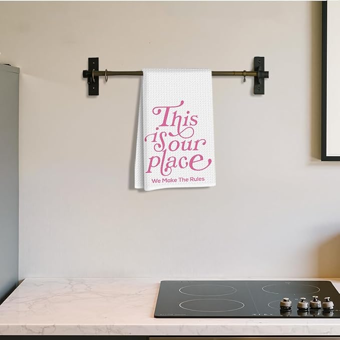Hanamiya Na This is Our Place We Make The Rules Hand Towels 24x14 Inch, Preppy Reusable Dish Towels for Kitchen Decor, Funny Waffle Weave Absorbent Hand Towel, Girly Gifts for Women Mom